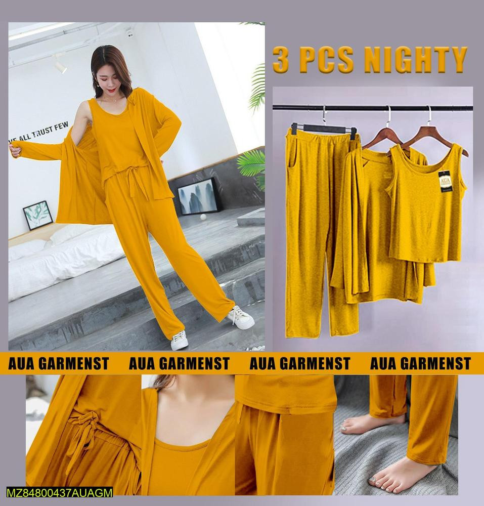 3 PCs Woman's Stitched Jersey Plain Sleepwear