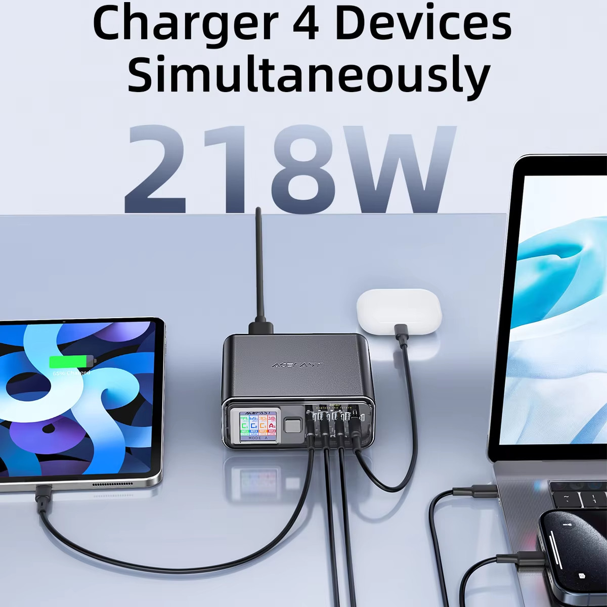 ACEFAST 218W GaN Charger Desktop Charging Station PD3.0 Fast Charger 100W USB Charger for MacBook Pro iPad iPhone 15 14 Samsung