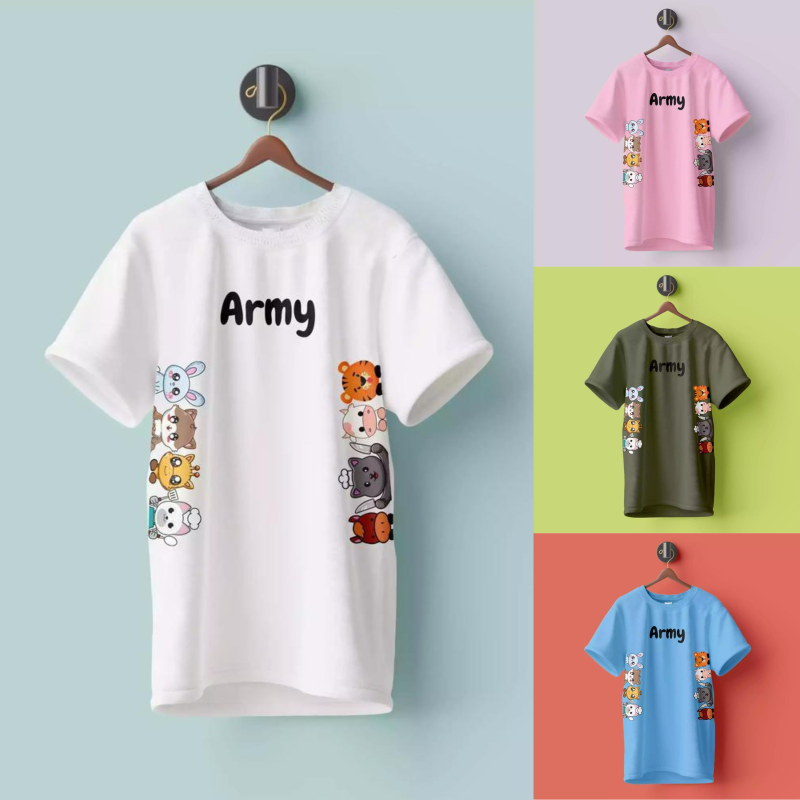 Men's Stitched Cotton Printed Graphic T-Shirt-Crewneck ARMY