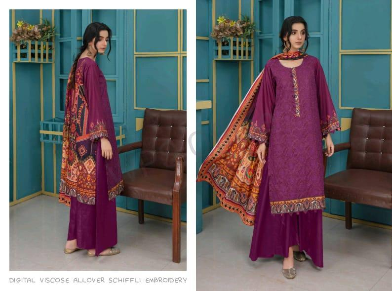 3 Pcs Amna. B Women's Unsitched Viscose Embroidered Suit