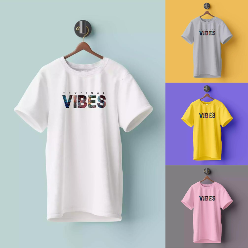 Men's Stitched Cotton Printed Graphic T-Shirt-Crewneck VIBES